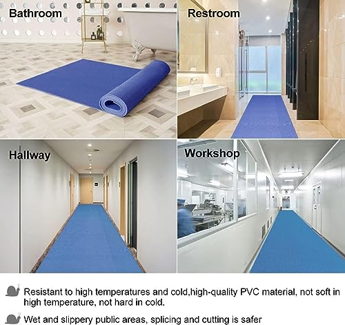 MYOYAY Drainage Non Slip Mat 3x10 Ft Commercial Floor Mat 0.22'' Thick PVC Drainage Mat Bathroom Pool Floor Rug Mesh Big Hollow Door Mats Roll for Swimming Restaurant Kitchen Bars Patio Wet Area, Blue