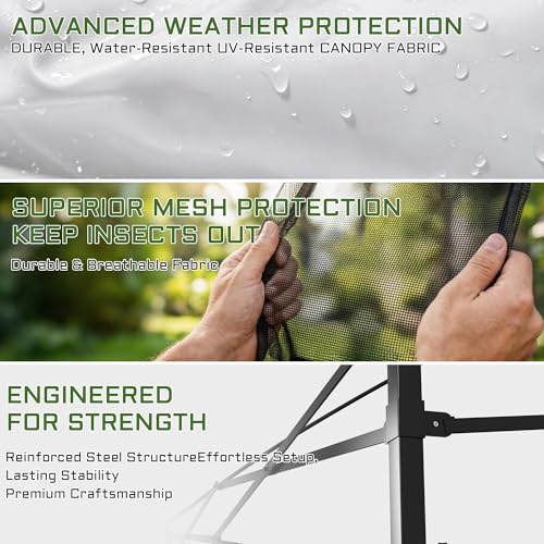 11'X11' Gazebo Pop Up with 4 Sidewalls Mosquito Netting, Heavy Duty Patio Gazebo Canopy Tent with Double Air Roofs for Backyards, Patios, Decks, Gardens, Parks - color: White Top