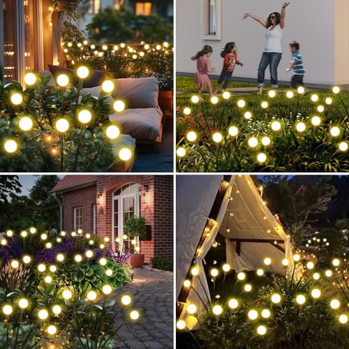 ZFNN Solar Garden Lights Outdoor, 8 Pack Solar Firefly Lights, Starburst Swaying Lights, Waterproof Garden Decor for Yard Patio Pathway Lawn, Gardening Gifts for Women, White - color: Warm White, size: 8 Pack 48 Led