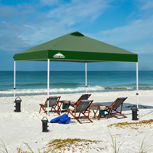 EAGLE PEAK Pop Up Canopy Tent with Wheeled Carry Bag, 8 Stakes, 4 Ropes, 4 Weight Bags, Easy Set Up Tent Canopy, 10x10 ft, 100sqft of Shade, Green - color: Green, size: 10x10
