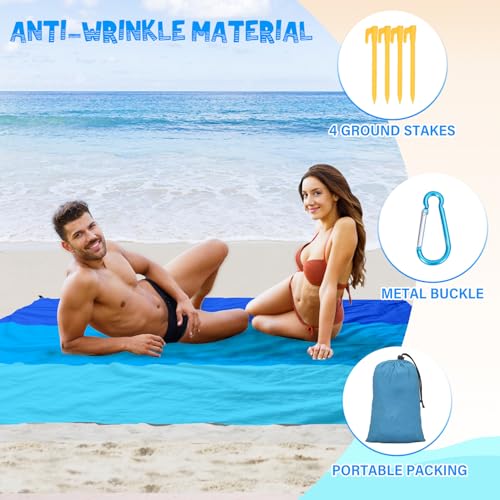 Beach Blanket Waterproof Sandproof 1-7 Adult Oversized 78 '' × 110 '' Lightweight Durable Compact Sand Free Extra Large Beach Mat for Travel Camping Hiking Picnic - color: 3blue, size: 78“x110”