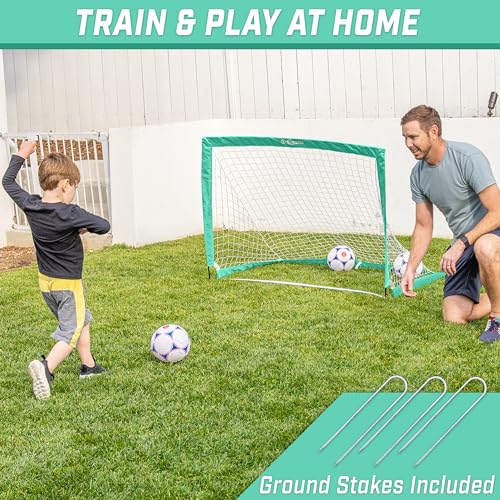 GoSports Portable Soccer Goals for Kids - 13 Color Options - Choose 4 x 3 ft or 6 x 4 ft - Team Tone Pop Up Nets for Backyard - color: Turquoise, style: 4 ft x 3 ft