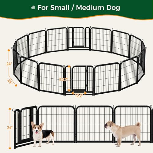 Yaheetech Dog Playpen Outdoor, 24 inch 16 Panels Dog Pen Indoor Heavy Duty Puppy Exercise Pen Metal Pet Fence for RV Camping/Yard/Garden - size: 24"