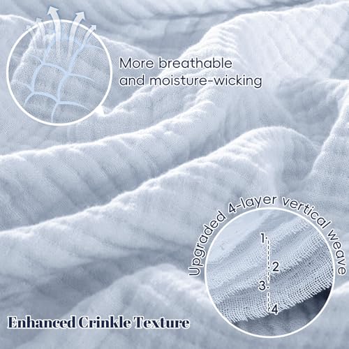 PHF 100% Cotton Muslin Blanket King Size 108"x90", 4-Layer Lightweight Gauze Throw, Breathable Cloud-Soft Minimalist Blanket for Bed, Couch, Camping, Ancient Water, Ideal Gift - color: 05 - Ancient Water, size: King Size(108"X90")
