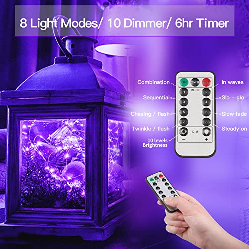 suddus Hallowee Fairy Lights Battery Operated, 33ft 100 LED Fairy Lights with Remote, Purple String Lights for Outside, Porch, Home, Backyard, Window, Yard, Garland, Party Decorations - color: Purple, size: 100LED
