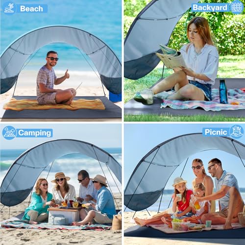 Sportneer Beach Tent Sun Shelter Beach Shade Canopy UPF 50+ UV Protection with 8 Wind Ropes and 12 Ground Stakes for Beach Camping Backyard Picnic Outdoor (Light Blue)