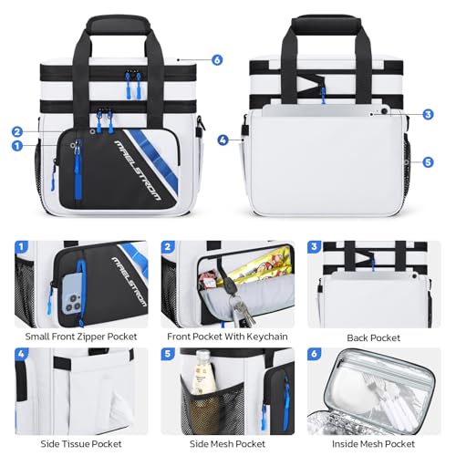 Maelstrom Lunch Box, 20L Insulated Lunch Bag for Men Women, Expandable Double Deck Leakproof Cooler Bag with 6 Pockets, Reusable Lunch Tote Bag for Work, Picnic, Travel, White - color: White