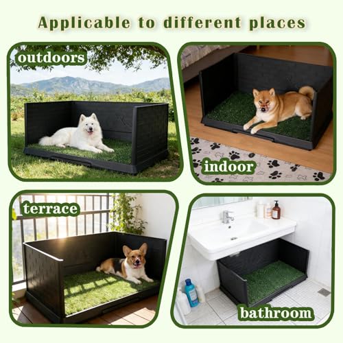 Large Dog Grass Pad with Tray, Reusable Potty Training Pad with Pee Baffle, Indoor & Outdoor 30" 20" Artificial Grass Patch for Small & Medium Dogs