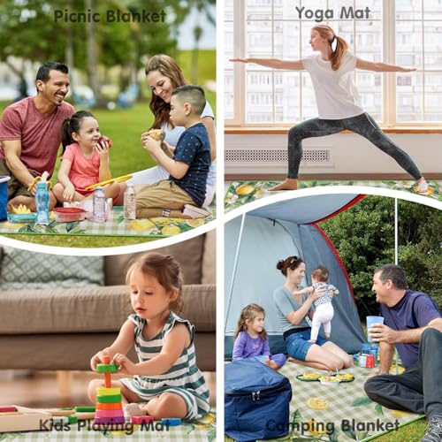 Supfitness Extra Large Picnic Blankets Waterproof Foldable (80"x 80") Boho Beach Blanket Waterproof Sandproof,3-Layer Thicking Mat Outdoor Packable Camping Blanket - color: Greenyellow, size: 6'8" x 6'8" (Square)