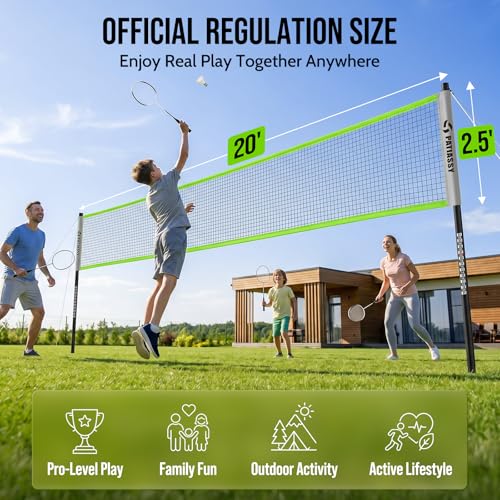 Badminton Set for Backyard, Outdoor Badminton Net with Anti-Sag Design, 4 Professional Badminton Rackets, 4 Shuttlecocks and Carry Bag for Lawn or Beach - color: C-Green