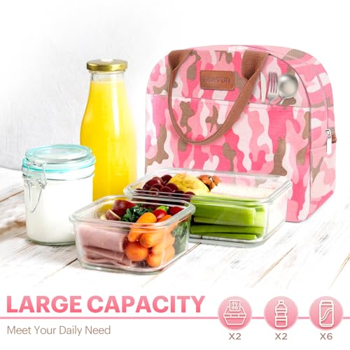 Lunch Bag for Women & Men Adult Insulated Lunch Box, Small Leakproof Cooler Food Lunch Containers Reusable High Capacity Lunch Tote Bags for Work, Travel, Outdoor (Pink Camo) - color: Pink Camo