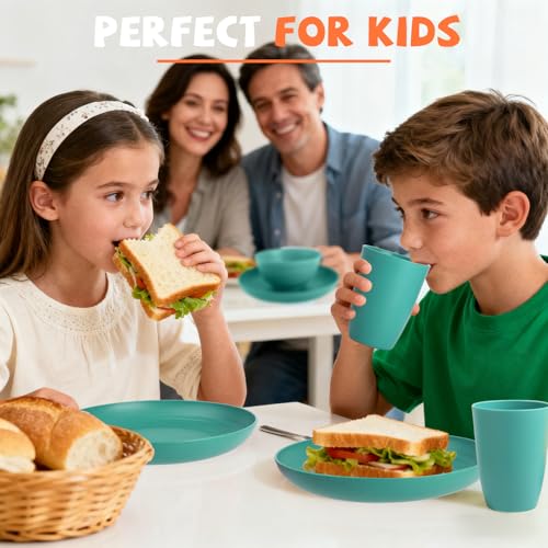 Wheat Straw Dinnerware Sets for 4, 20 PCS Unbreakable Lightweight Kids Plates and Bowls Sets, Dishwasher Microwave Safe Dinnerware Set, Perfect for Kitchen Dorm Camping Outdoor - Green - color: Green, size: 20 PCS