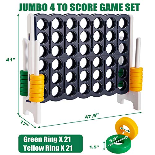 Costzon Giant 4-in-A-Row, Jumbo 4-to-Score Giant Game Set for Kids & Adults, Indoor Outdoor Yard Connect Game, 3.5FT Tall with 42 Jumbo Rings & Quick-Release Slider, Perfect for Family & Party Games - color: Dark Blue/White
