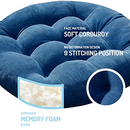 Degrees of Comfort Floor Cushion Pillow, Round Large Pillows Seating for Adults, Tufted Corduroy Floor Cushions for Living Room Tatami, Navy Blue, 22 Inch Single, 1 Count (Pack of 1) - color: Round | Navy | 1 Pack, size: 1 Pack