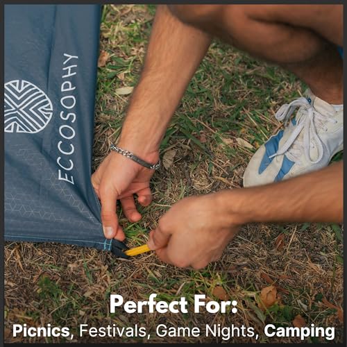 ECCOSOPHY 60x55" Blue Waterproof Compact Pocket Beach Blanket - color: Blue