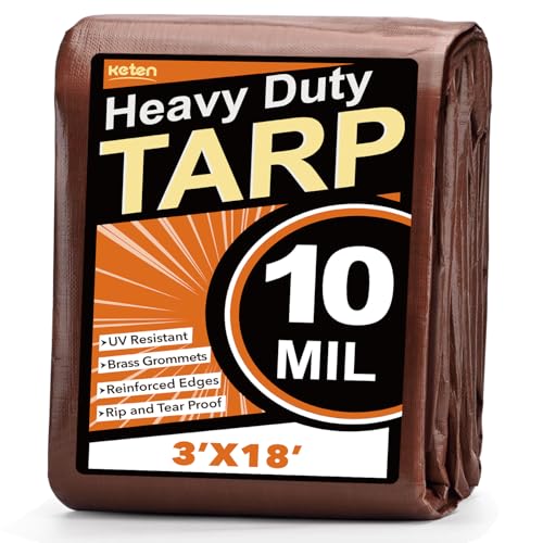 Keten Tarps Heavy Duty Waterproof 3x18Ft, 10 Mil Thick Multipurpose Poly Tarp Tear & Fade Resistant, UV Blocking, Outdoor Tarp with Reinforced Grommets for Roof, Camping, Patio, Pool (Brown/Silver) - color: 10mil Brown/Silver, size: 3x18ft