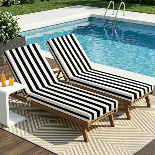 Folding Long Bench Cushion – Outdoor Cushioned Foam Pad for Pool, Patio, Beach, Lawn & Camping | Thick Padding, Lightweight & Easy to Store | Versatile Lounge Mat (2, Black White Stripe（72X21X3in）) - color: Black White Stripe（72x21x3in）