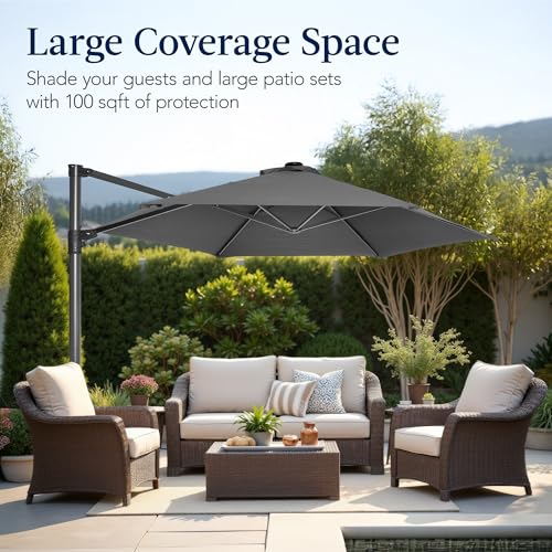 Best Choice Products 10ft Offset Cantilever Hanging Market Patio Umbrella, Smooth 360° Rotation, 8 Sturdy Ribs, Easy Adjustment - Gray - color: Gray, size: Offset w/ 360° Rotation