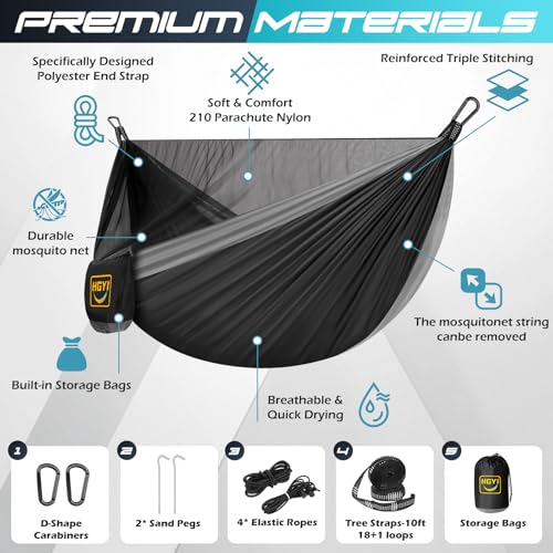Camping Hammock Mosquito Net,Double & Single Portable Hammocks Hammocks with 2 Tree Straps,Hammock Tent for Travel Camping,Camping Accessories for Indoor Outdoor Hiking Backpacking Backyard Beach - color: Black&grey, size: Large