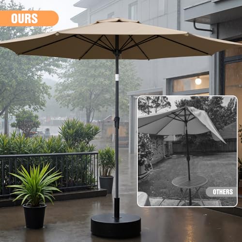 Outdoor Patio Umbrella, Table Umbrella with Push Button Tilt and Crank, 8 Ribs Market Umbrella - color: Beige-Fiberglass Ribs, size: 9FT