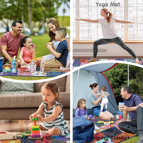 Supfitness Extra Large Picnic Blankets Waterproof Foldable (60"x 80") Beach Blanket Waterproof Sandproof,3-Layer Thicking Mat Outdoor Packable Camping Blanket - color: Flower-4, size: 5' x 6'8" (Rectangular)