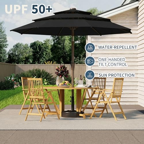 10FT Patio Umbrella 3 Tiers Outdoor Market Umbrella w/Push Button Tilt, Crank, UV and Waterproof Table Umbrella for Garden, Pool, Backyard, Deck, Lawn, Black - color: Black