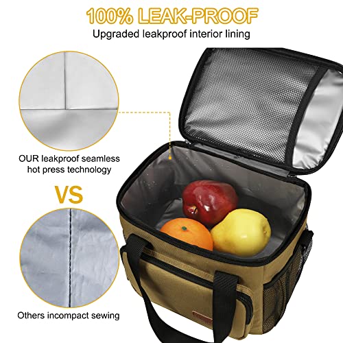 Femuar Lunch Bags for Women/Men, Insulated Lunch Bag for Work Office Picnic - Lunch Cooler Bag Leakproof Lunch Box with Adjustable Shoulder Strap - Khaki - color: Khaki, size: Medium Size