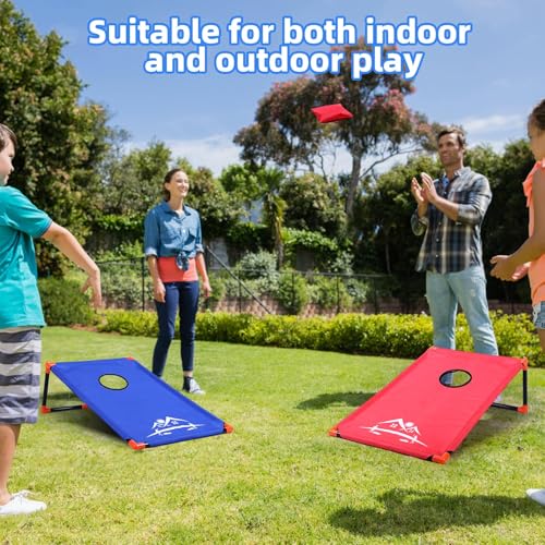 NZQXJXZ 3x2 ft Cornhole Board Set with 8 Bean Bags and Carrying Bag, Outdoor Toss Game Set for Kids and Adults, Portable Corn Hole Sets for Beach Lawn Backyard - color: Classic red and blue