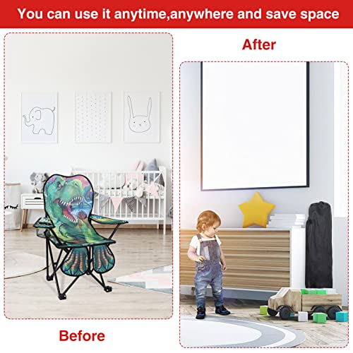 KABOER Kids Outdoor Folding Lawn and Camping Chair with Cup Holder and Carrying Bag, Children's Camping Chairs - color: Green Dinosaur