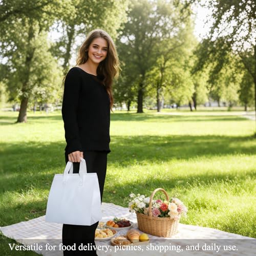 12Pcs Insulated Lunch Bag Disposable Cooler Bag Thermal Grocery Take Away Bags for Food Delivery Party Drink Picnic Holiday, 5 Colors - color: Black, White, Brown, Matcha Green, Silver, size: 10.24"(H) x 10.24"(L) x 6.7"(W)