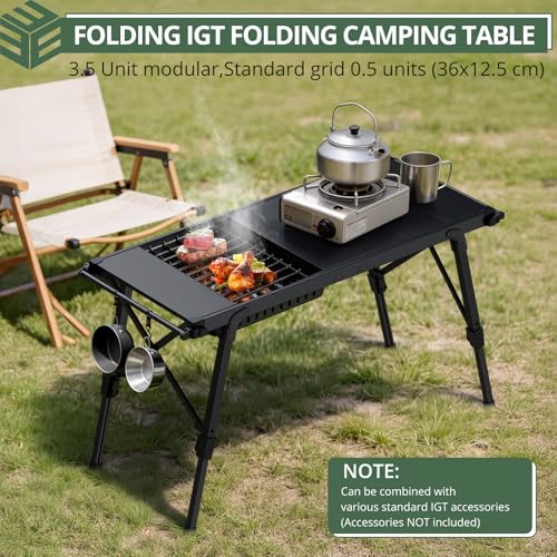 EYPINS IGT Camping Table Foldable - 3ft Modular Folding Table Adjustable Height, with Side Hanging Rails,Aluminum Lightweight Small Portable Camping Tables for Outdoor Cooking,Camping,BBQ - color: Black, size: 34.7x21.6x15 Inch