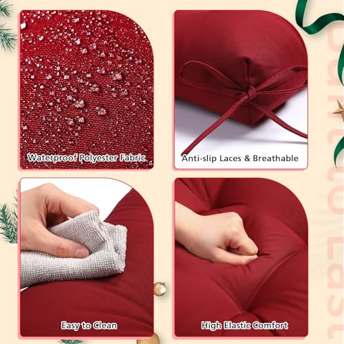 Vercraft 8 Pcs Outdoor Chair Cushions for Patio Furniture Wicker Chair Seat Cushion with Ties 18x18inch Square Water Resistant Tufted Seat Floor Pillows Dining Indoor(Burgundy) - color: Burgundy