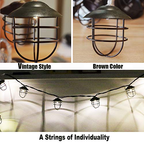 ACRAFT String Lights for Patio Metal Cage with Vintage Style Connectable Brown Lantern Pendant Lighting for Thanksgiving Christmas Lights for Tree Branches Outdoor Garden 10 Bulbs 7.1ft (Plug in)