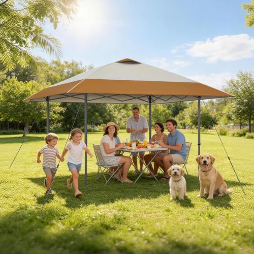 Explore Land 13x13 Pop Up Canopy with One Push Setup Heavy Duty Outdoor Sun Shade Tent for Beach,Camping,Events,Parties(Beige & Brown) - color: Beige & Brown, size: 13x13ft