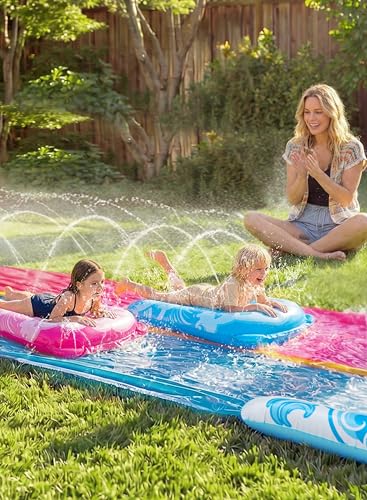 JOYIN 32.5FT Water Slide and 2 Inflatable Boards, Extra Long Heavy Duty Double Lawn Waterslide with Sprinkler for Kids Adults Backyard Summer Water Toy Outdoor Fun, Blue, Pink - color: Blue, Pink, size: 32.5ft