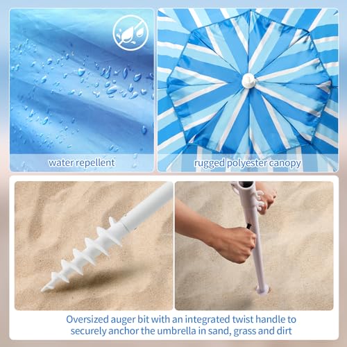 LOTTAFUN Beach Shelter Umbrella Premiere UPF 50+ Umbrella Shelter for Sun and Rain Protection for Adult (10-Foot,Blue Stripe) - color: Vertical Blue Stripe