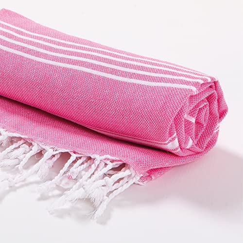 Hencely Turkish Beach Towel 37x68 Oversized, Sand-Free, Quick-Dry, Lightweight - Travel Essential for Pool & Bath - Striped 100% Cotton Bathroom Towels Accessories Gift (Pink) - color: Pink