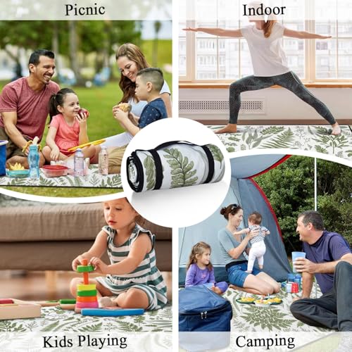 Picnic Blankets Waterproof Foldable Extra Large,80"x 80" Outdoor Beach Blanket Sandproof,3-Layer Lightweight Handy Mat Tote Picnic Camping Rugs for Outside Your Rv (Botanical Fern Plant) - color: Picnic Blankets 7