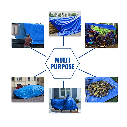 Blue Tarp Pack of 4 Tarps Heavy Duty waterproof 8x10 Large Multipurpose Poly Outdoor Tarps Cover 5 Mil Thickness Blue Tarpaulin Reinforced Rip Resistant Rubber Edges With Aluminum Grommets