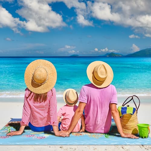 DPWCVM Beach Blanket Waterproof Sandproof Large Beach Mat 83" X 106" for 3-5 Adults Sand Free Mat Quick Drying,Lightweight & Durable with 4 Stakes & 4 Corner Pockets for Beach Camping - color: Sea Turtle, size: 83" X 106"