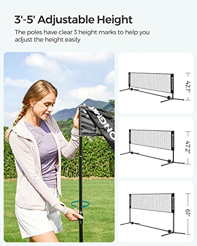 SONGMICS Badminton Net, Height Adjustable Volleyball Net, Pickleball Net for Junior Tennis, Kids, Indoor Outdoor Court, Foldable Nylon Net with Poles 10ft/13ft/16.5ft Wide - color: Black, size: 16.5FT