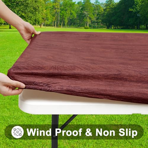 Smiry Square Table Cloth Cover, Waterproof Elastic Fitted Picnic Tablecloth, Wipeable Flannel Backed Vinyl Tablecloths for Camping, Dining, Outdoor (Reddish Brown, 36" x 36") - color: Reddish Brown, size: 36" x 36" (Square)