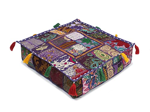 Mam Treasures Indian Bohemian Decorative Pillow Vintage Cushion Cover Patchwork Square Floor Pillow Cover Meditation Cushion Large Floor Pillow Indian Cushion (Purple, 18 X 18 X 5 Inch) - color: Purple, size: 18" x 18" (Pack of 1)