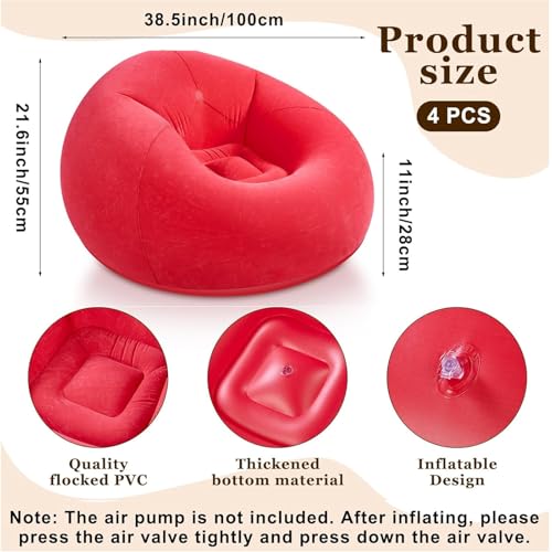 Realspring Inflatable Bean Bag Chairs Outdoor Blow up Camping Chairs Inflatable Lazy Sofa Folding Portable Bean Bag Loungers Couch for Movie Night(Brown, Red, Blue, Orange,4 Pcs) - color: Brown, Red, Blue, Orange