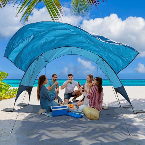 2026 Beach Tent with Floating Shade Sail – Portable & Ventilated Beach Umbrella Canopy with 360° Airflow, Dual Side Pockets & Extra Sun Coverage (3–4 People, 106 * 65 * 62"+75"*98" Sail) - style: 106 * 65 * 62"+75"*98" Sail