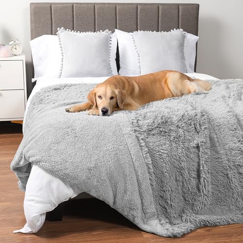 PetAmi Waterproof Dog Blanket for Couch, Bed & Furniture,Reversible Sherpa & Faux Fur Pet Blanket, Leakproof Pet Blanket for Large Dog Cat, Washable Soft Calming Protector Throw (60x80, Light Gray) - color: Light Grey, size: X-large (60x80)
