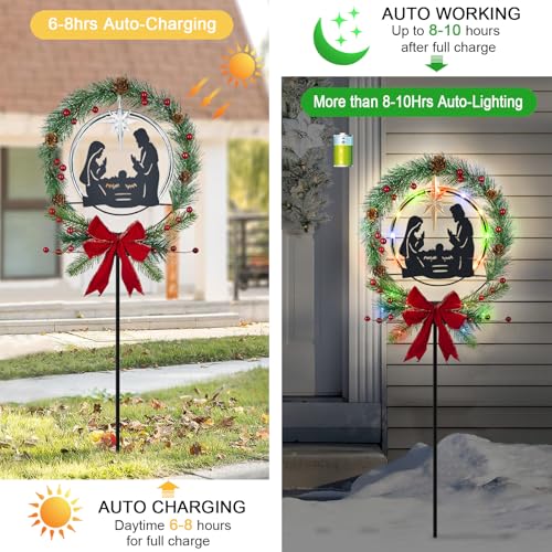 Solar Powered Nativity Scene,Hokfirm Christmas Yard Stakes Outdoor Christmas Decorations Garden Decor for Outside - color: Nativity-metal