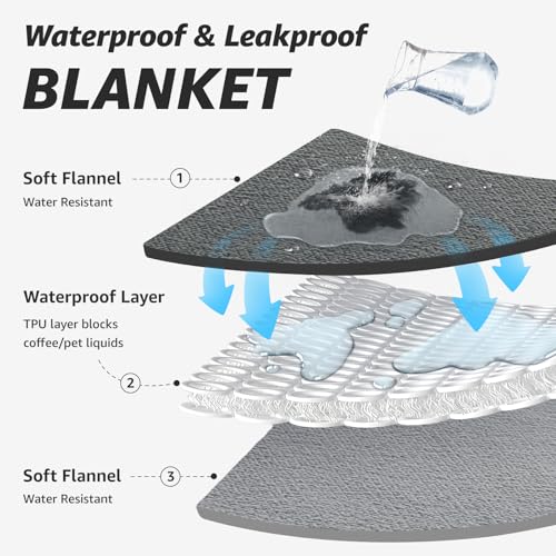 LOOBANI Waterproof Dog Blanket for Bed: Liquid Pee Proof Pet Blankets for Medium Large Dogs Washable, 80" x 90", Black & Beige - color: Black+beige, size: 80" x 90"