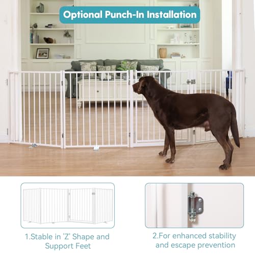 No Pawblems Free Standing Dog Gate with Door, 30'' Tall Foldable Dog Fence for Indoor & Outdoor, Up to 78 Inch Extra Wide Puppy Gate for Stairs, Hallways, Doorways, Deck, Yard (White, 3 Panels) - color: White, size: Up to 78" W, 3 Panels