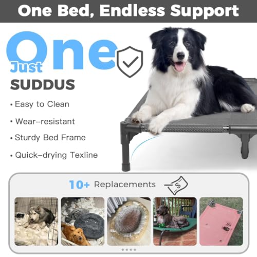 Suddus Elevated Dog Bed for Large Dogs 140lb, Breathable Cooling Raised Dog Cot with Dual Support Bars & Metal Frame, No-Slip Feet, Waterproof Pet Bed for Indoor/Outdoor, X-Large, 48 * 36 * 9in, Grey - color: Grey, size: XL (48"L x 36"W x 9"H)